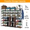 8-Tier 4-Row Shoe Rack Metal Shoe Storage Shelf Free Standing Large Shoe Stand 56 Pairs Shoe Tower Unit Tall Shoe Organizer with 2 Hooks for Entryway