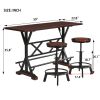 3-Piece Dining Table Set, 59" Wooden Sofa Side Table with Stabilizing Base, Rustic Brown Industrial Adjustable Height Stools, Modern Bar Table and Cha