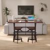 3-Piece Dining Table Set, 59" Wooden Sofa Side Table with Stabilizing Base, Rustic Brown Industrial Adjustable Height Stools, Modern Bar Table and Cha