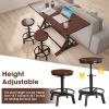 3-Piece Dining Table Set, 59" Wooden Sofa Side Table with Stabilizing Base, Rustic Brown Industrial Adjustable Height Stools, Modern Bar Table and Cha