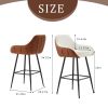 26" Modern Counter Height Bar Stools Set of 2, Mid Century Leather Upholstered Accent Arm Bar Stools, Leisure Side Chair with Metal Legs for Kitchen&D