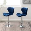 Ellston Upholstered Adjustable Swivel Barstools in Blue, Set of 2