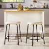 Modern Simple Counter Stool with Upholstered Seat, Set of 2, Ivory