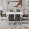 Modern minimalist dining table. Imitation marble glass sticker desktop, stainless steel legs, stable and beautiful. 6 premium PU seats. 63 inches * 35