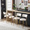 Set of 2 modern teddy fabric upholstered bar stools - Metal base high stool - Suitable for kitchen, dining and living room - Beige - Stylish and comfo