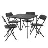 5 Piece Resin Card Folding Table and Four Folding Chairs Set, Black