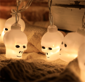 Halloween Battery Remote Control USB LED String Lights (Option: Small skull-2meters 10lights warm white)