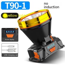 Outdoor Strong Light LED Remote Sensing Headlamp Night Fishing Waterproof Head-mounted Camping Fishing Miner's Lamp (Option: T90 1 Yellow Light)