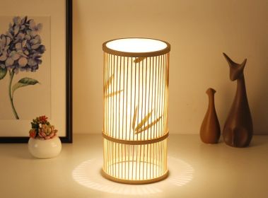 Tea Room Bamboo Woven Table Lamp Study Night Light Adjustable Light Warm Zen Bedside Lamp (Option: Bamboo leaf style trumpet-Dimmer switch)